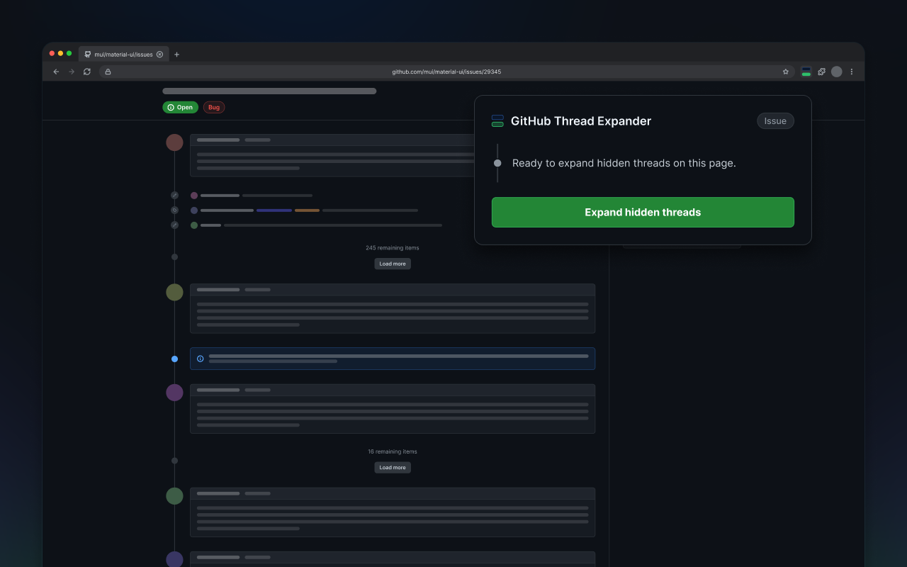 GitHub issue with Thread Expander ready to start