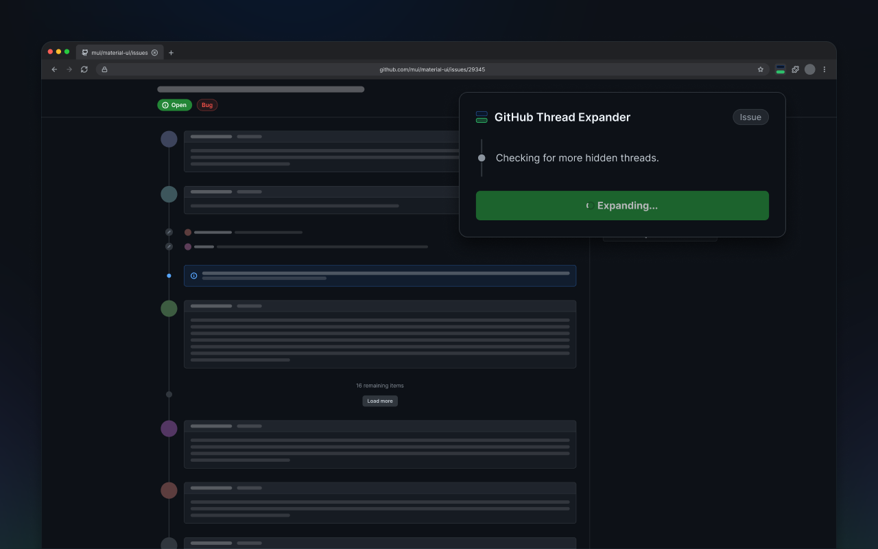GitHub issue while Thread Expander checks for more hidden threads