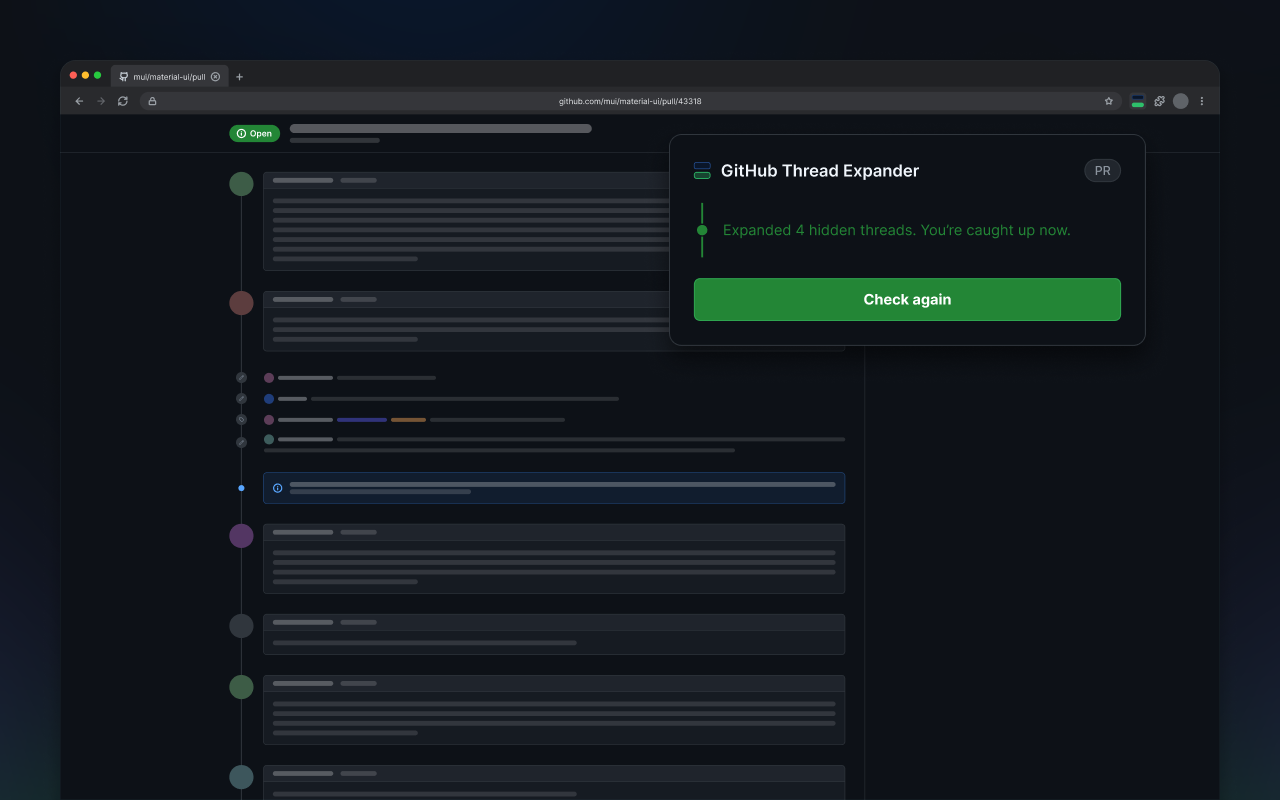 GitHub pull request after Thread Expander opened hidden threads